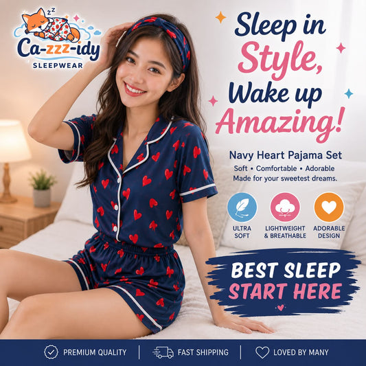 Navy Heart PJ Set + Matching Headband