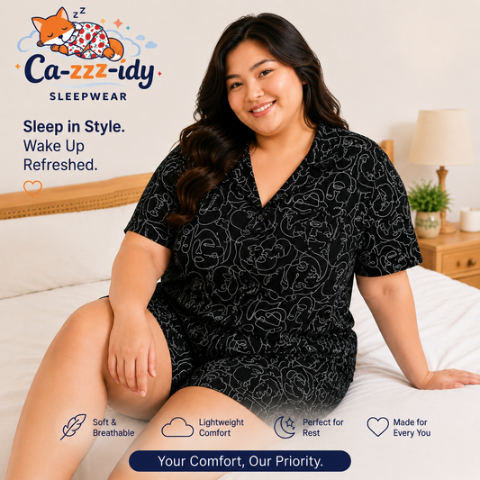 Black Face Short Set Plus Size