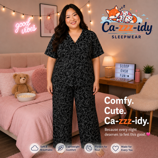 Black Nude Face PJ Set Plus Size